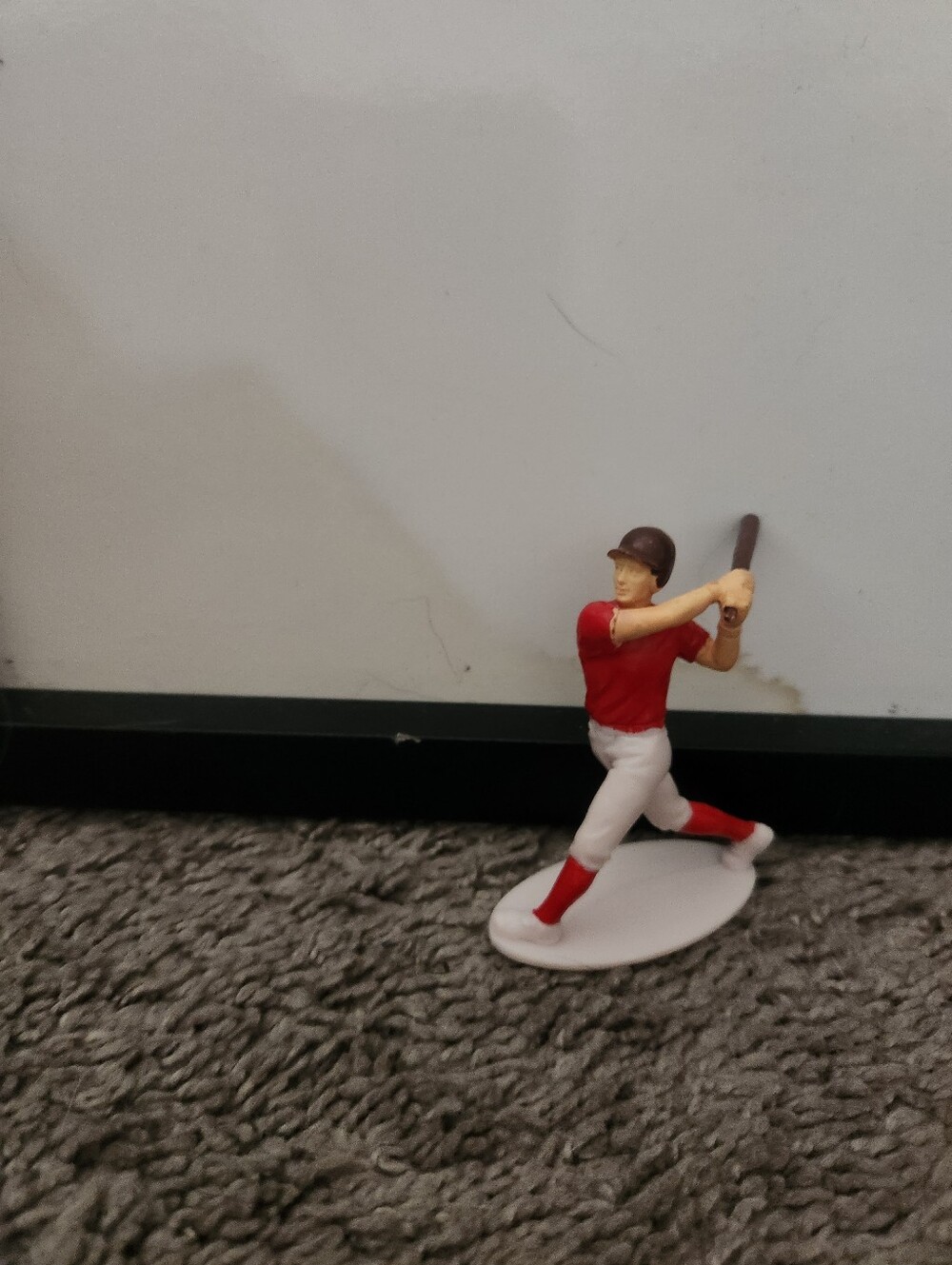 Baseball Player Wearing Red and White Baseball Cap 2 Inch Pose